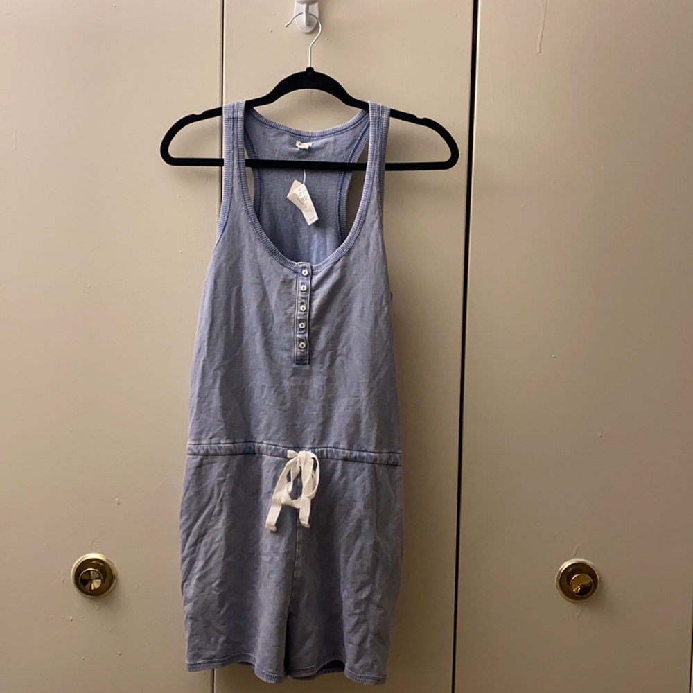 aerie Light Blue Cotton Romper with Drawstring